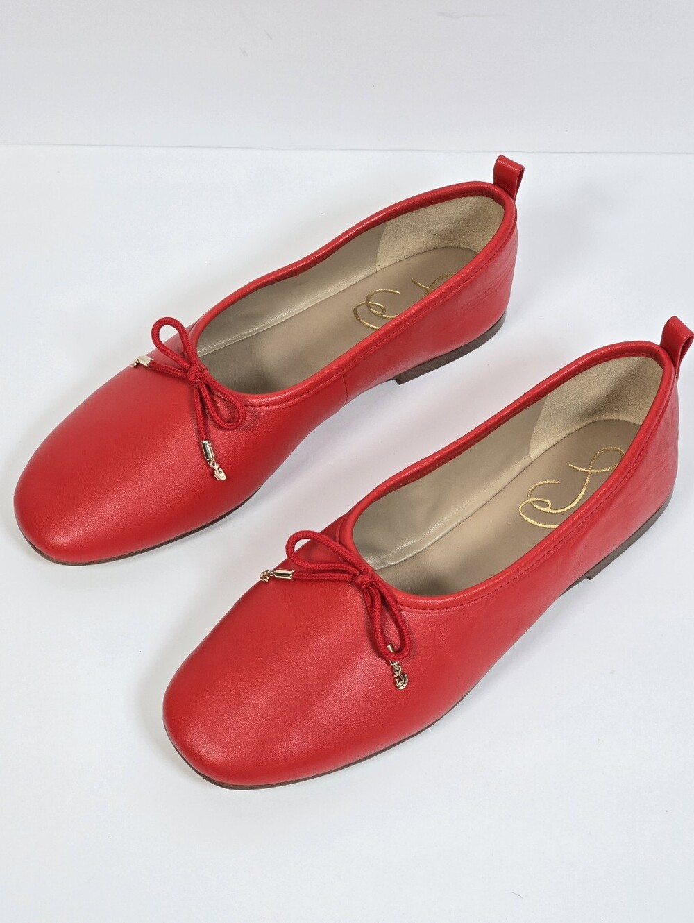 Sam Edelman Ari Ballet Flats Red Leather Bow Square Toe Classic Ballerina 7.5 - Picture 2 of 12